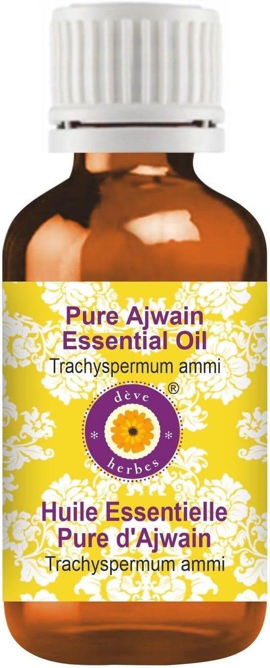 Deve Herbes Ajwain Essential Oil (Trachyspermum ammi) Pure | Non-Sticky | Non-Greasy | Lightweight | Men & Women | All Skin Types | Steam Distilled 50ml