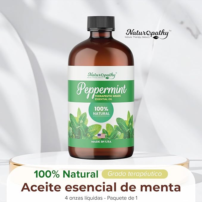 Naturopathy Peppermint Essential Oil, Natural Therapeutic Grade, Premium Quality Peppermint Oil, 4 fl. Oz - Perfect for Aromatherapy and Relaxation