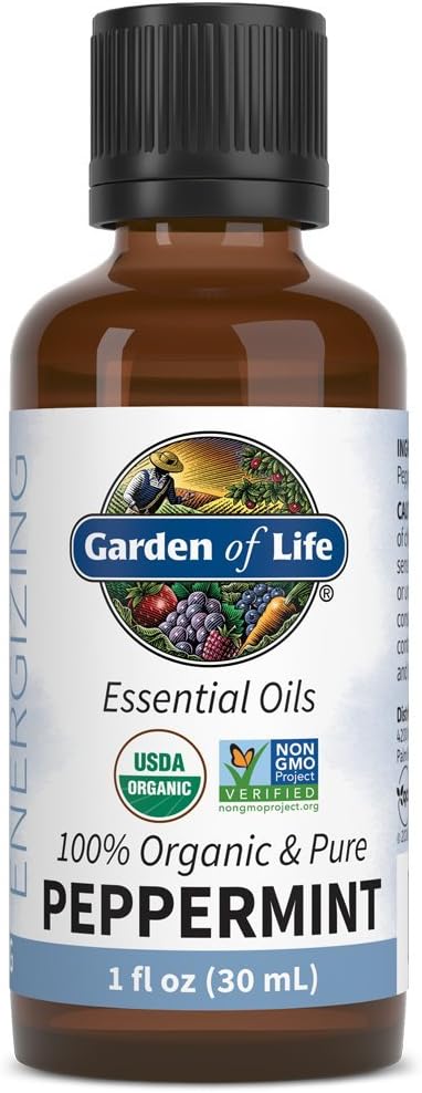 Garden of Life Essential Oil, Peppermint 1 fl oz (30 mL), 100% USDA Organic & Pure, Undiluted & Non-GMO - for Diffuser, Aromatherapy, Meditation - Energizing, Invigorating, Refreshing, Uplifting