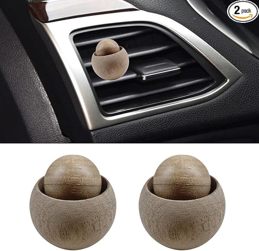 Wood Ball Car Essential Oil Diffuser, Car Dashboard Air Vent Trim Clips, Vintage Design Automotive Interior Decoration for Office, Home (2PCS)