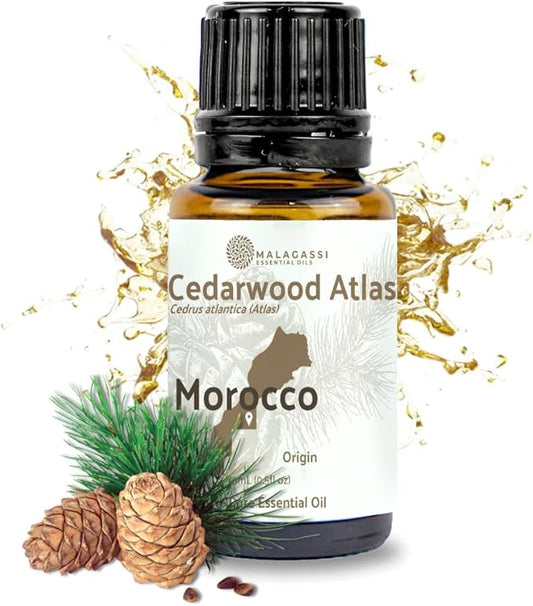 Pure Cedarwood (Atlas) Essential Oil (15ml) - Direct from Malagassi Essential Oils Farm in Morocco - Essential Oils for Diffusers and Aromatherapy | Pure Therapeutic Grade