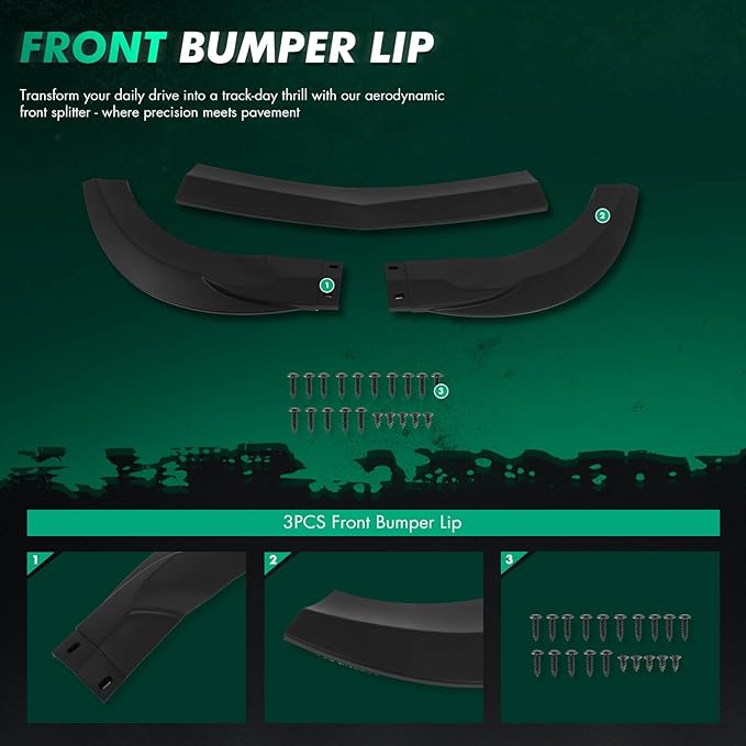 SCITOO Matte Black Front Bumper Lip GH Style Fits for 2008-2011 for Mercedes-Benz W204 C-Class PP Front Lip Spoiler