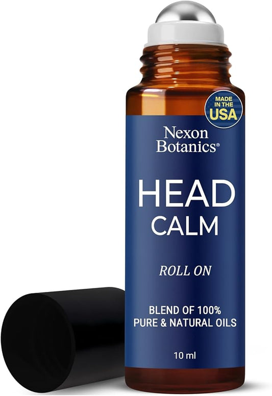 Head Calm Essential Oil Roll-On 10 ml - Soothing Blend of Pure & Natural Essential Oils - Roller Ball for Migraine & Headache Relief - Nexon Botanics