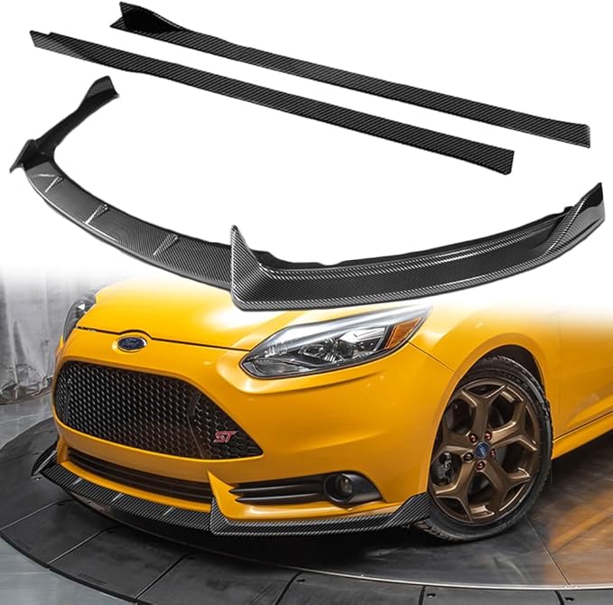Q1-TECH, 9PCS Front Bumper Lip & Side Skirt Extensions Diffuser Compatible with 2012-2014 Ford Focus ST Hatchback Models, Front Bumper Lip Spoiler Air Chin Body Splitter ABS (Painted Carbon)