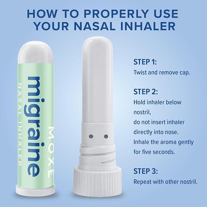 MOXE Migraine Relief Nasal Inhalers, Essential Oils for Headaches & Tension Relief, Portable Aromatherapy, Easy-to-Use, Pure & Undiluted, Peppermint, Spearmint, Eucalyptus, Tea Tree, USA Made, 3 Pack