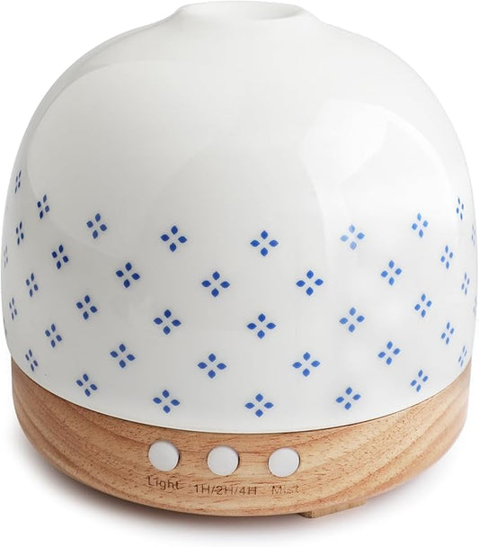Luxurious Essential Ceramic Diffuser Round Aroma Diffuser 300ml Night Light Captivating Exquisite Blue and White Porcelain Patterned Elegance Nano Water Mist Humidifier