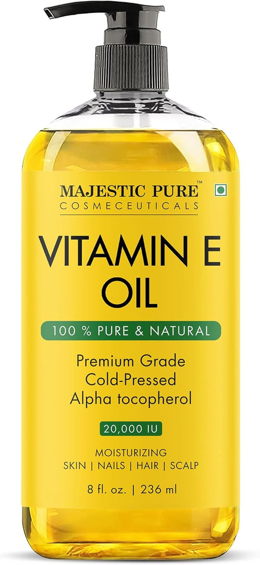 Majestic Pure Oil - 100% Pure and Natural- Cold Pressed & Hexane Free Natural Hair Growth Oil for Eyelashes, Eyebrows, Skin, Body, Face, Nails & Scalp - Vitamin E Oil 8 Fl Oz