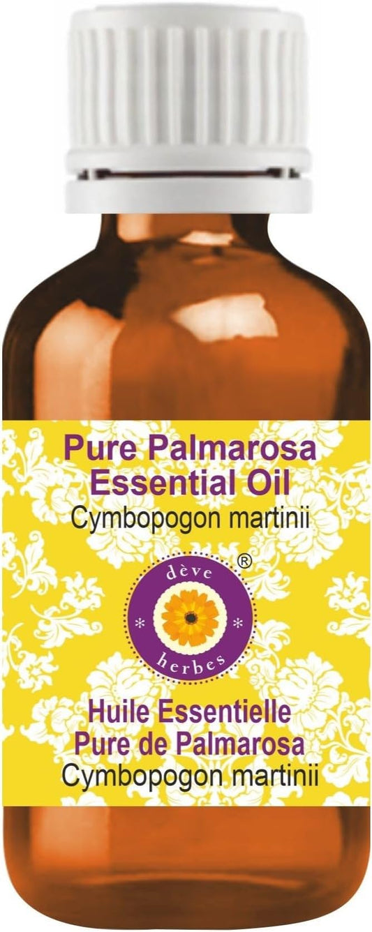 Deve Herbes Pure Palmarosa Essential Oil (Cymbopogon martinii) Steam Distilled 10ml (0.33 oz)