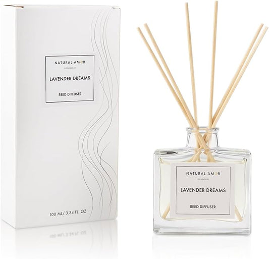 Natural Amor Lavender Reed Diffuser Set, 3.38 fl oz Scented Diffuser with Sticks Home Fragrance Reed Diffuser for Bathroom Shelf Bedroom Living Room
