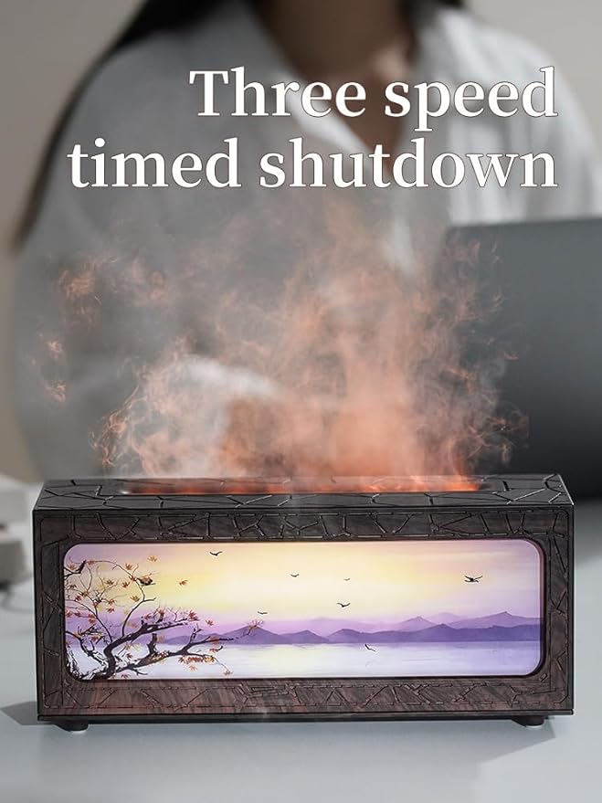 Essential Oil Diffusers Ultrasonic Fireplace Flame Aromatherapy Diffuser, Auto Shut-Off, Timer Setting, 7 Colors LED Lights Changing for Home, Office, Spa 200ml (Wood Grain)