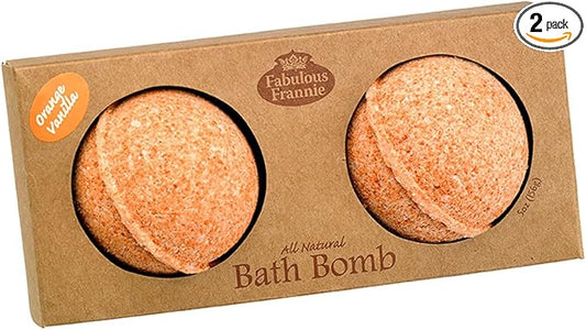Fabulous Frannie Orange Vanilla Natural, Handmade Bath Bomb Set, Rich in Essential Oil, Salt, Coconut Oil, Witch Hazel, Ultra Plush Spa Fizzies to Moisturize Skin, 2.5oz (Pack of 2)