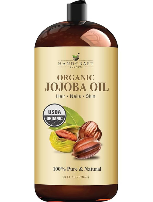 Handcraft Blends USDA Organic Jojoba Oil | Cold-Pressed | 28 Fl Oz | 100% Pure & Natural | for Hair, Skin & Face | Premium Grade Carrier Oil | for Massage & Aromatherapy | Hexane-Free