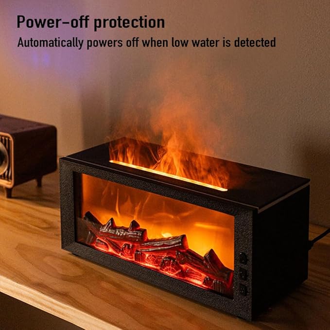 Fireplace Flame Diffuser & Humidifier with 2 Essential Oils – 4-in-1 Ultrasonic Aroma Mist Maker with Remote, 7-Color LED Flame Light, Auto Shut-Off, Quiet & Safe for Home, Bedroom, Office (Black)