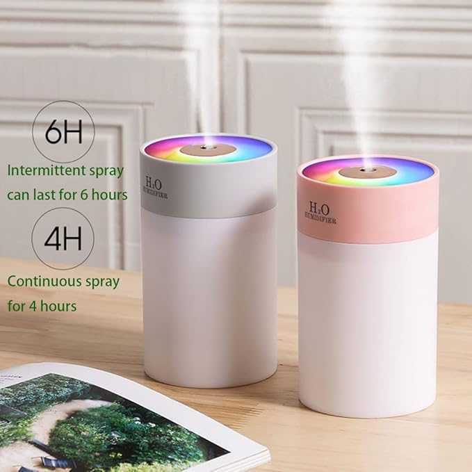 Colorful 260ml Humidifier,USB Power Supply,With 7 Color LED, Air Humidifier,Mini Air Humidifier,Can add essential oil,Suitable for Study Room, Bedroom, Baby Room, Office, Car (White)