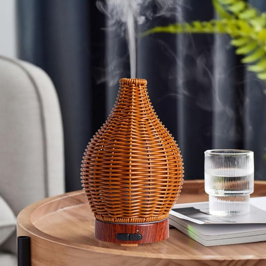 Handwoven Essential Oil Diffuser, Aromatherapy Diffuser for Home Office Decor, Birthday Gifts for Women, Moms and Grandmas Cool Mist Humidifier with 7-Color Lights, Waterless Auto-Off Air Diffusers