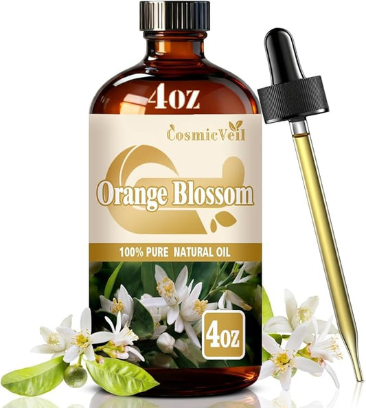 Orange Blossom Essential Oil Orange Blossom Oil for Aroma Diffuser,Humidifier,Home Fragrance,Cleaning,Body Care,Massage,Yoga,DIY Candle,DIY Soap CosmicVeil（Orange Blossom，4 Fl Oz (Pack of 1)）