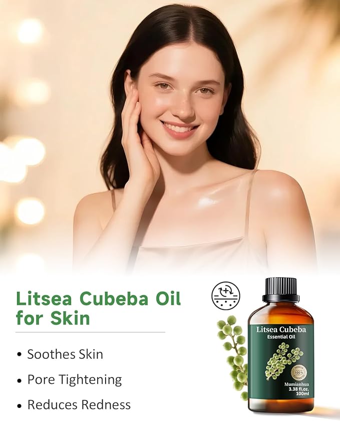 Litsea Cubeba (May Chang) Essential Oil, Pure May Chang Oil Mumianhua Refreshing Lemon-Citrus Scent for Diffuser, Oily Skin & Natural Cleaning, Uplifts Mood & Purifies Air, 3.38 Fl Oz
