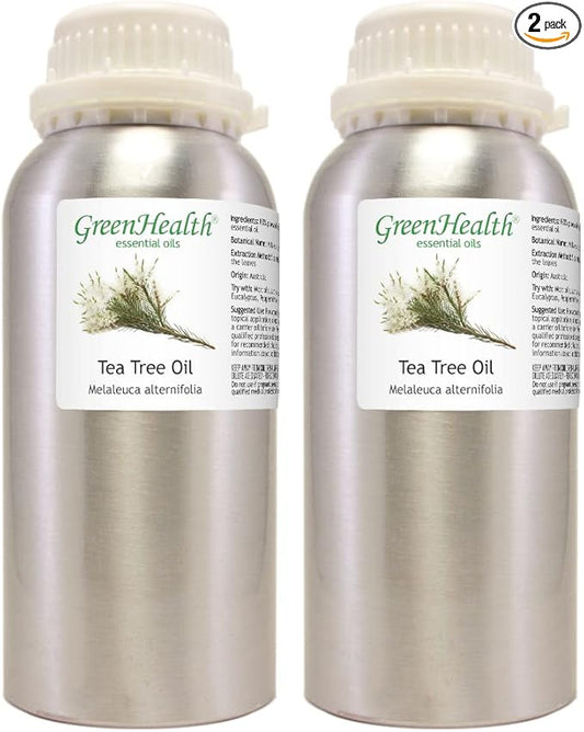 2 Bottles - 16 fl oz Tea Tree Essential Oil (100% Pure & Uncut), Aluminum Bottle - GreenHealth