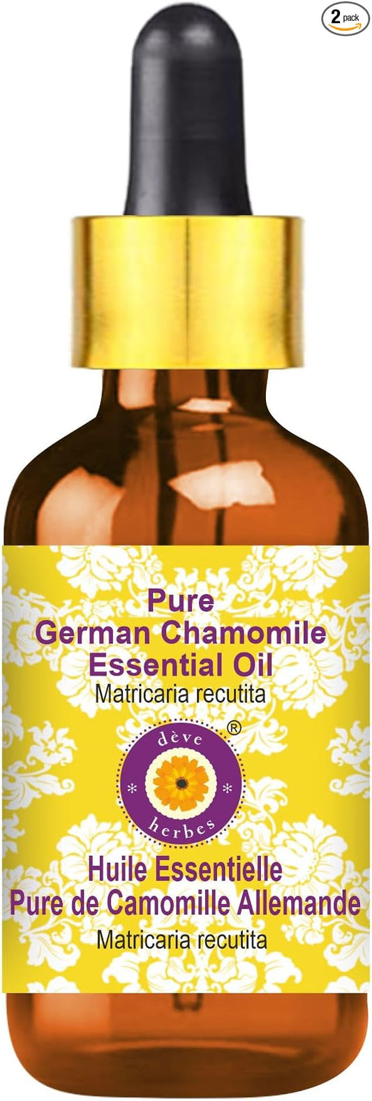 Deve Herbes Pure German Chamomile Essential Oil (Matricaria recutita) with Glass Dropper Steam Distilled 100ml (3.38 oz)