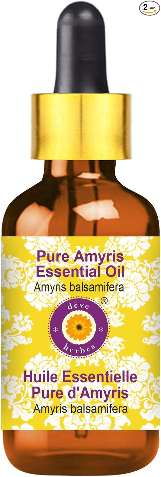 Deve Herbes Pure Amyris Essential Oil (Amyris balsamifera) with Glass Dropper Steam Distilled 30ml (1 oz)