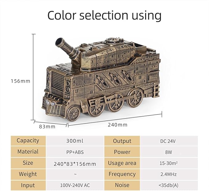 Vintage Train Essential Oil Diffuser, 300ml Retro Train Quiet Aromatherapy Diffuser and Humidifier with Dual Color LED Light & 2 Mist Modes, Creative Home Decor & Gifts