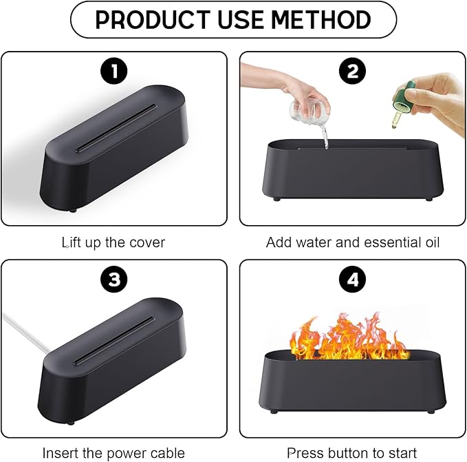 Flame Diffuser Humidifier, 7 Color Flame Air Diffuser Humidifier 300ml Oil Diffuser Flame for Home, Office, Timer and Waterless Auto Off