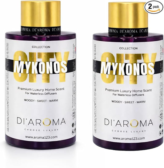 Di'Aroma Mykonos Aroma Oil Blend Pack of 2 Plastic Purple Bottle 120ml, City Collection, Diffuser Aroma Oil Blends, Waterless Diffuser Oil, Made in USA (Pack of Two 120ml, Mykonos)