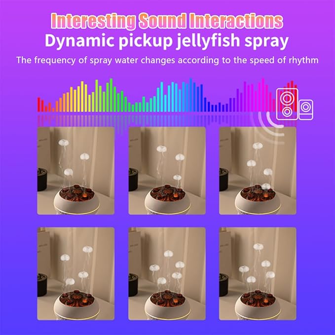 Jellyfish Diffuser Humidifier for Bedroom, White Noise Slient Cool Mist Humidifier for Home Baby, Portable 250ml Simulate a Volcano Essential Oil Diffuser,7 Colors LED,Waterless Auto Shut-Off