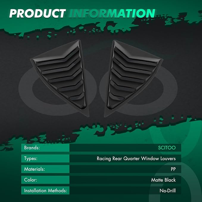 SCITOO 2PCS Rear Window Louvers 2010-2015 for Chevrolet Camaro Accessories Matte Black Racing Rear Quarter Window Louvers