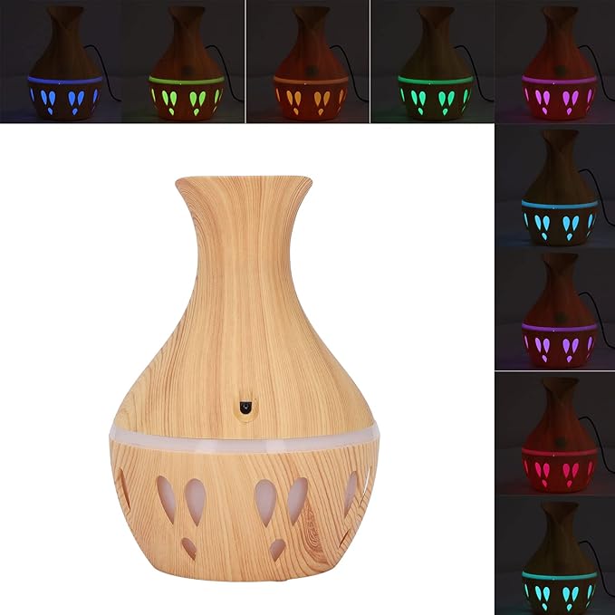 Jeanoko 300ml Essential Oil Diffuser, Wood Grain Aromatherapy Diffuser 7 Colors LED Low Noise Mist Humidifier USB Powered for Home Bedroom Study Room Office Car