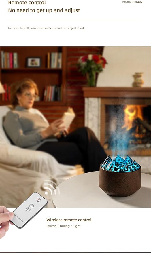 Essential Oil Diffuser, Volcano Fire Flame Aromatherapy Diffuser, 300ml Ultrasonic Cool Mist Humidifier, Scent Aroma Diffuser with 7 Colors Light, Timer&Auto Shut-Off for Home, Room (Dark Wood)