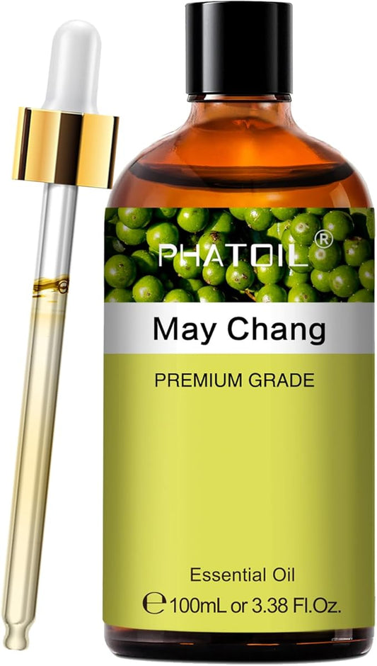 PHATOIL May Chang Essential Oil, Pure Premium Natural Oil for Hair Care, Body Skin Care, Aromatherapy, DIY Candle, Soap Making 3.38Fl Oz