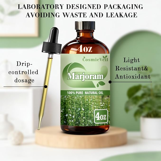 Marjoram Essential Oil Marjoram Oil for Aroma Diffuser,Humidifier,Home Fragrance,Cleaning,Body Care,Massage,Yoga,DIY Candle,DIY Soap CosmicVeil（Marjoram，4 Fl Oz (Pack of 1)）