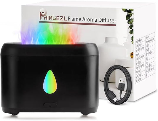 Flame Diffuser for Essential Oils, 200ml Ultrasonic Aroma Diffusers with Cool Mist, Aromatherapy Diffuser with Auto-Off Protection, Small Humidifier for Home,Office,Bedroom,Gift (7 Colors Black)