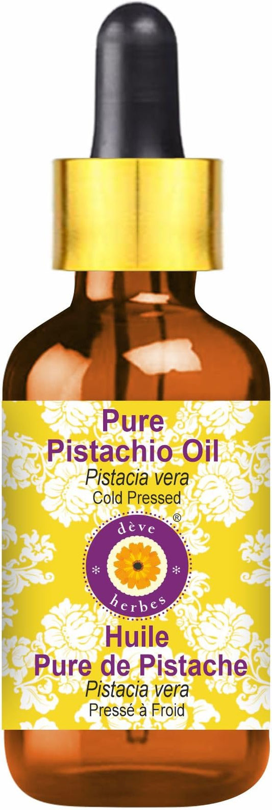 dève herbes Pistachio Oil (Pistacia vera) with Glass Dropper | Cold Pressed | Pure | Natural | For Diluting Essential oils | For Skin & Massage | Non-Sticky| Lightweight| Unisex | 30ml (1 oz)