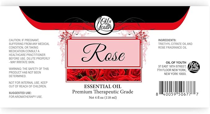Oil of Youth Rose Essential Oil - Therapeutic Grade Aromatherapy Oil for Diffuser, Skin, Hair, Perfume & Candle Making - 4 fl oz with Dropper