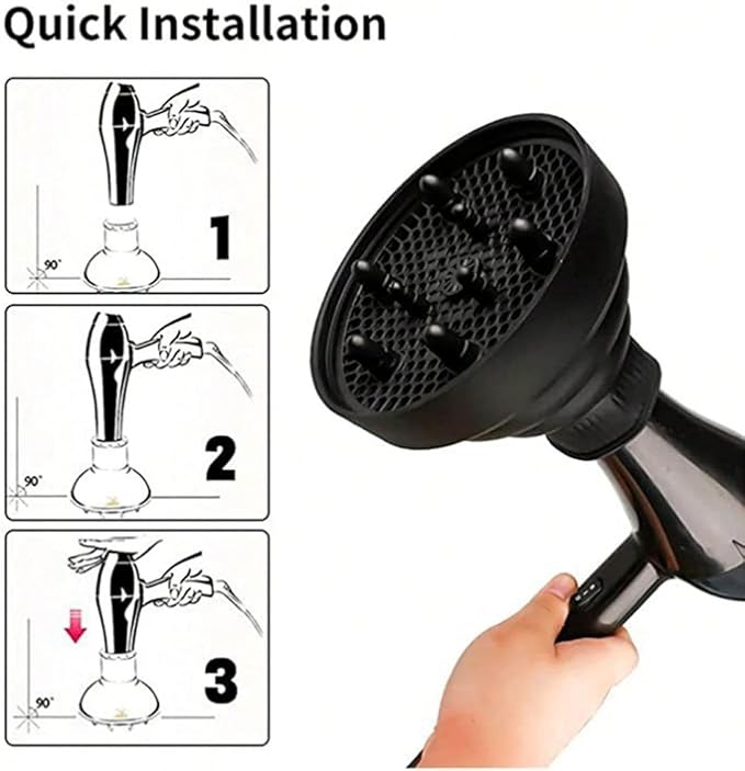 Collapsible Hair Dryer Diffuser Fit 1.57’’-1.96’’(4-5cm) Round Nozzle, Travel Hair Curly Difusor Attachment, Portable Silicone Diffuser for Hair Dryers, Salon Home Hair Blow Dryer Diffuser (Black)