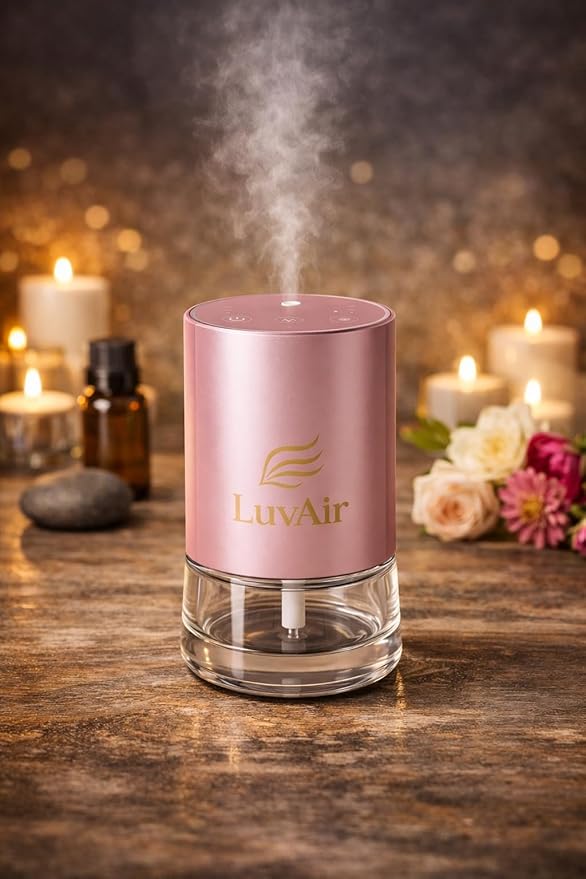 LuvAir Waterless Home Diffuser – Rechargeable Cordless Aromatherapy Machine for Large Rooms, Adjustable Mist, Essential Oil Diffuser for Home & Office (Pink)