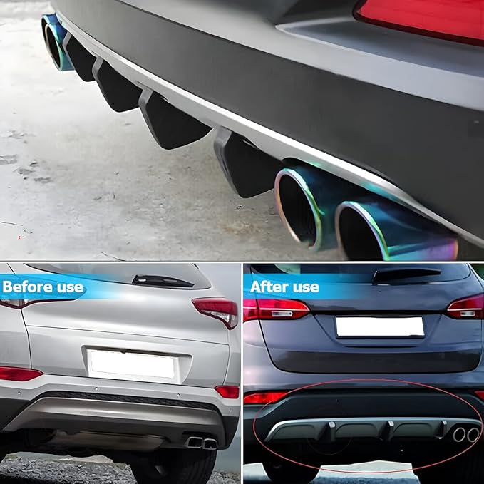 4pcs Car Rear Lower Bumper Wing Lip Diffuser, Anti-Crash Accessories Spoiler Shark Fin Protector, Rear Bumper Splitter Lip Wing with Screw, Universal Auto Decoration for Car SUV Truck