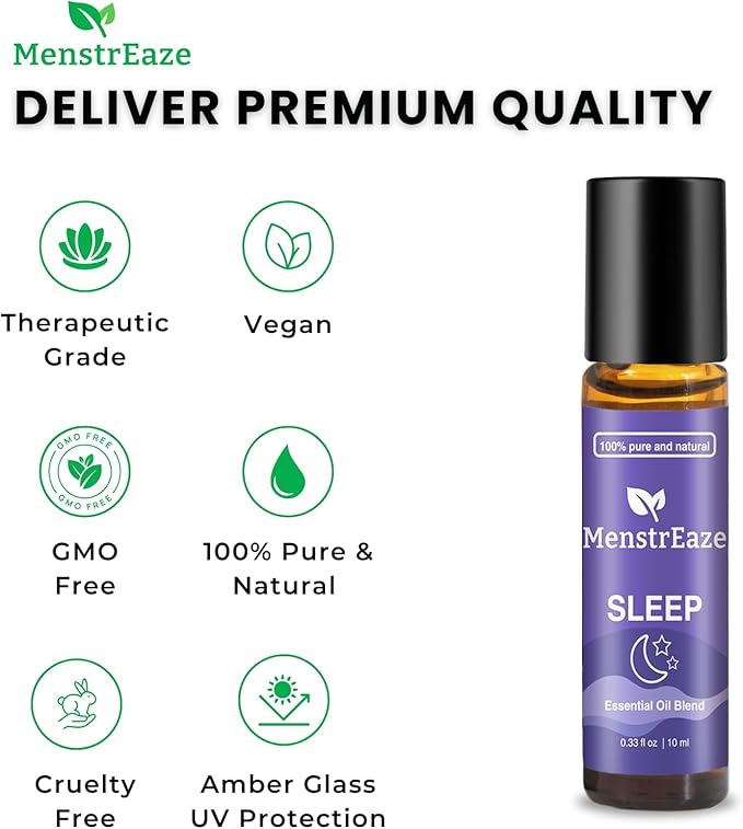 Natural Sleep Essential Oil Roll On, 100% Natural Deep Relaxation Blend with Lavender, Chamomile, Sweet Orange Aromatherapy Oils, 10ml