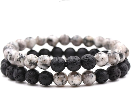 FORUBUS 2Pcs Lava Rock Beaded Bracelet Set – Essential Oil Diffuser Jewelry with Natural Stone Beads for Aromatherapy, Yoga, Meditation, and Stress Relief, Stretchy Bracelets for Women Men
