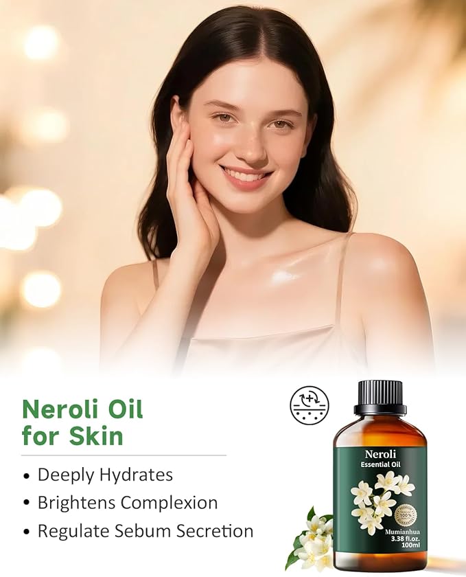 Neroli Essential Oil, Pure Orange Blossom Oil Mumianhua Neroli Oil for Diffusers, Room Spray, Fragrance, Perfume | Citrus Floral for Aromatherapy, Candle & Soap Making 3.38 Fl Oz