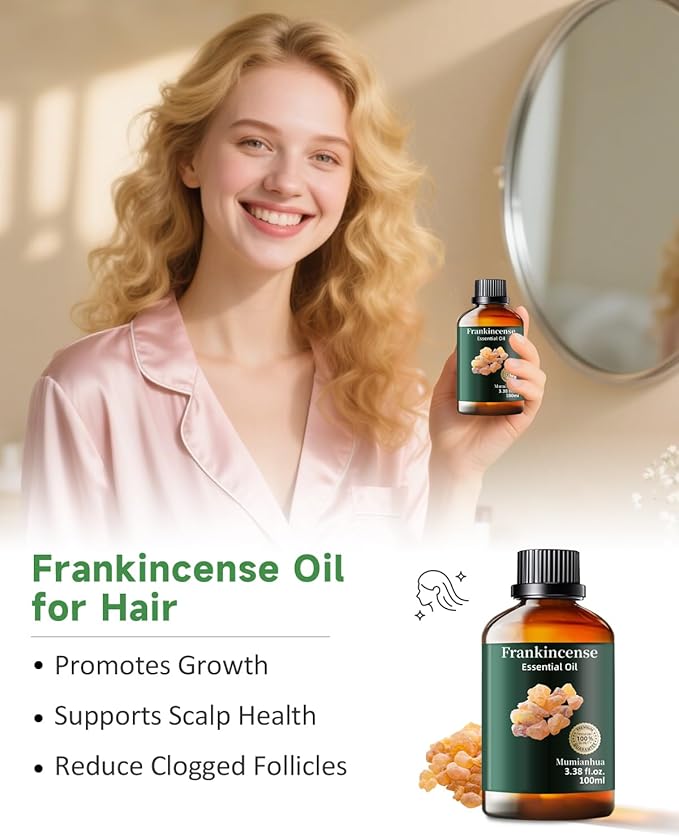 Frankincense Essential Oil, Mumianhua Pure Frankincense Oil, Steam-Distilled for Meditation Focus, Skin, Grounding Aroma for Diffuser, DIY Serum & Candle Making, 3.38 Fl Oz