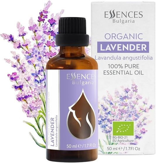 Essences Bulgaria Organic Lavender Essential Oil 1,7 Fl Oz | 50ml | Lavandula angustifolia | 100% Pure and Natural | Undiluted | Therapeutic Grade | Family Owned Farm | Steam-Distilled | Non-GMO