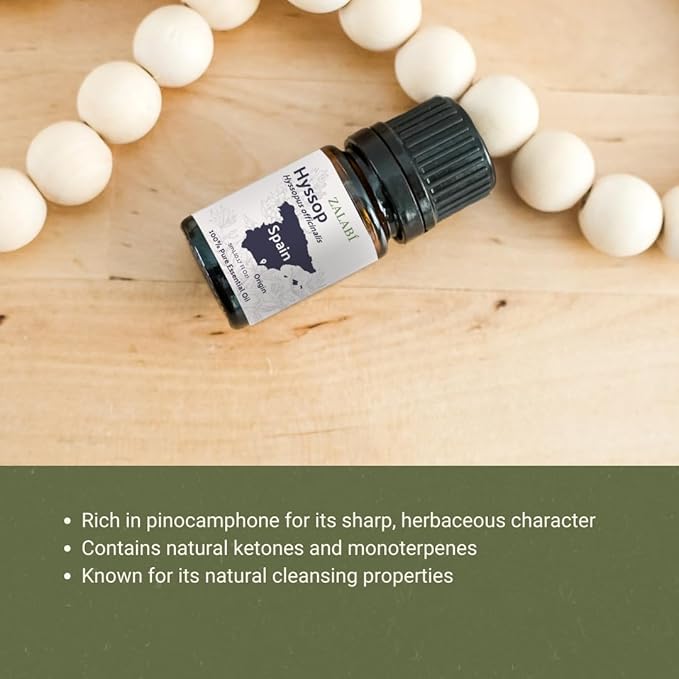 Hyssop Essential Oil - Direct from Aromáticas Zalabí Spain - Steam Distilled - Aceite de Hisopo for Aromatherapy, Massage, Diffuser, DIY Candle and Soap Making - 5ml