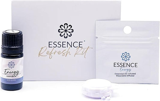 Essence Refresh Kit | Featured Blends Essential Oils | Aromatherapy Nasal Diffuser | Personal Scent Clip for Travel, Work & Everyday Use | Made in USA | Energy | White Pod