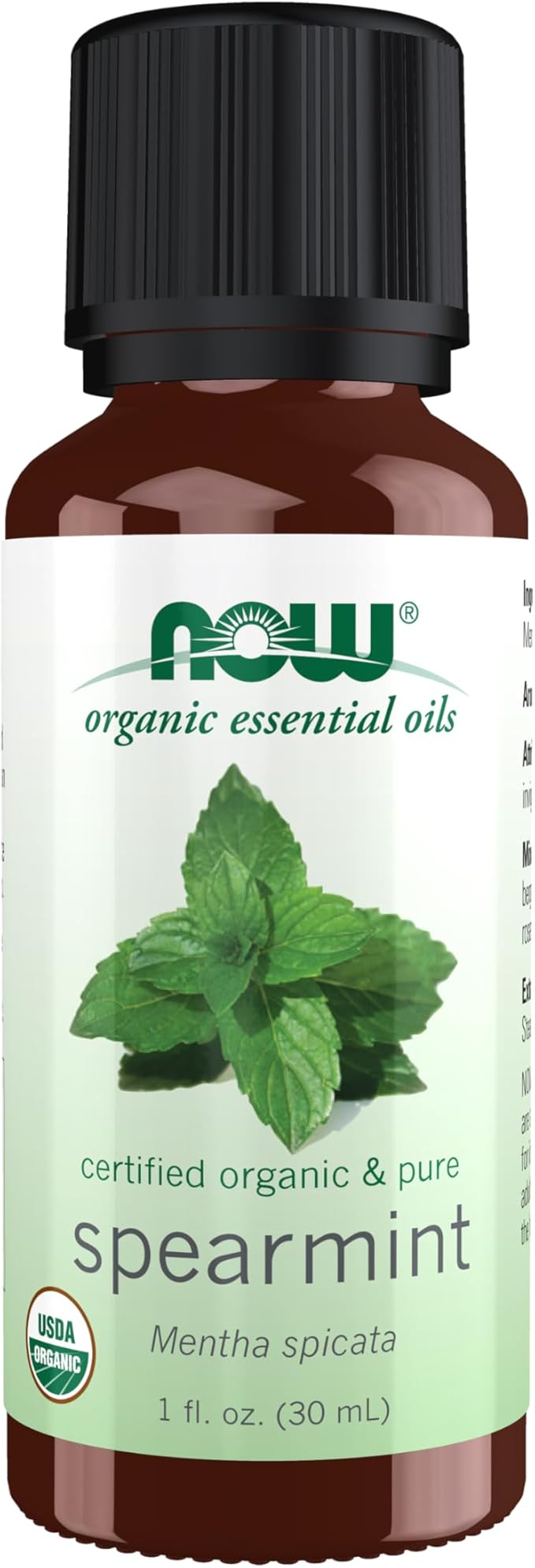 NOW Essential Oils, Organic Spearmint Oil, Stimulating Aromatherapy Scent, Steam Distilled, 100% Pure, Vegan, Child Resistant Cap, 1-Ounce