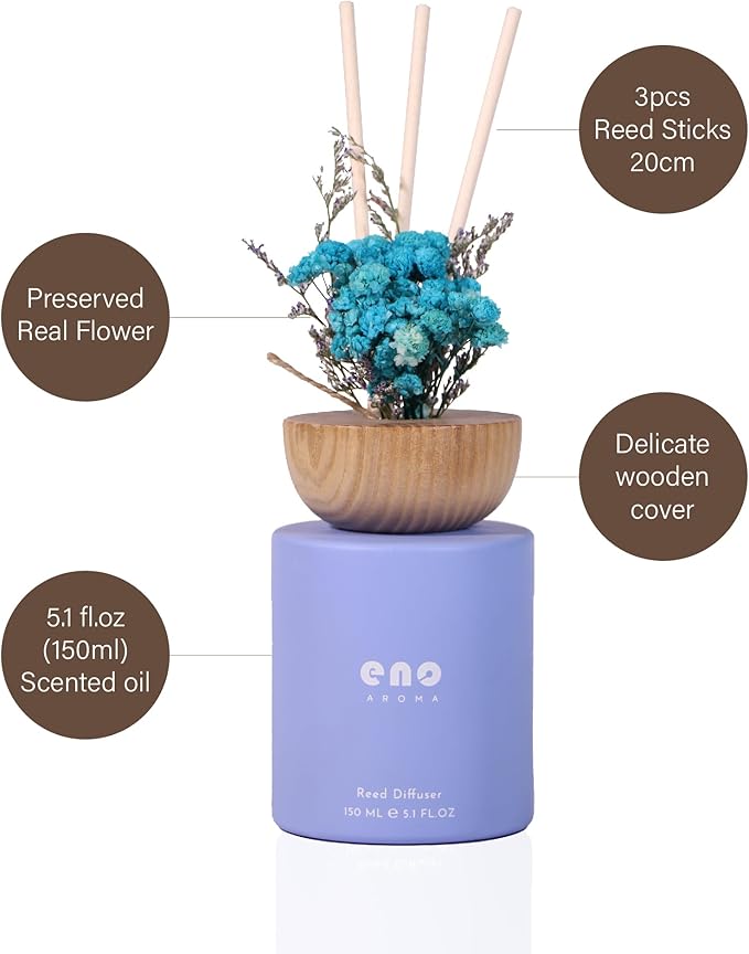 Reed Diffuser Set with Dried Flowers, 5.1oz Essential Oil Home Fragrance, Long Lasting Air Freshener for Bathroom Shelf Decor, Housewarming Gift, Morning Garden Scent