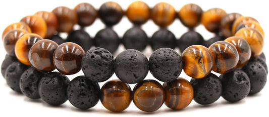 FORUBUS 2Pcs Lava Rock Beaded Bracelet Set – Essential Oil Diffuser Jewelry with Natural Stone Beads for Aromatherapy, Yoga, Meditation, and Stress Relief, Stretchy Bracelets for Women Men