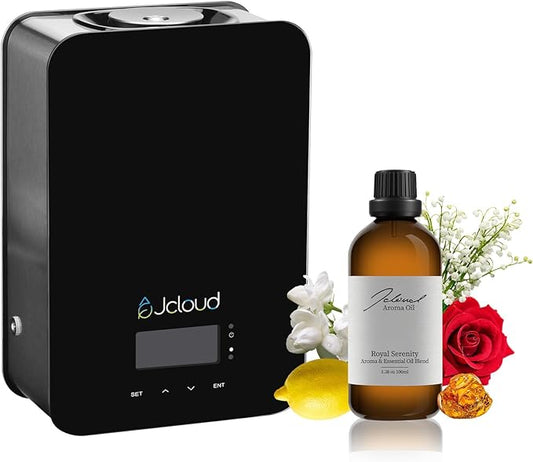 JCLOUD Upgrade Scent Air Machine for Home, HVAC Scent Diffuser Cover Up to 2000 Sq. Ft, Black with Royal Serenity Essential Oil - Inspired by Luxury Hotel Scent 100ML
